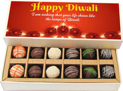 

Chocholik Diwali Sweets - I Am Wishing That Your Life Shines Like The Lamps Of Diwali - White, Dark, Milk Chocolate Truffles - 12pc Truffles(180 g)