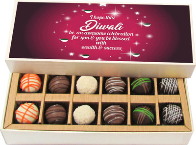 

Chocholik Diwali Sweets - I Hope This Diwali Be An Awesome Celebration - White, Dark, Milk Chocolate Truffles - 12pc Truffles(180 g)