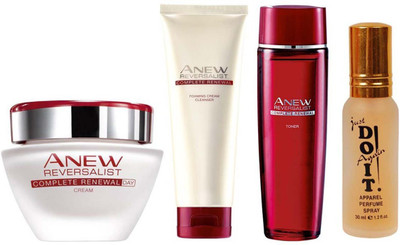 

Avon Anew Reversalist Complete Renewal Foaming Cream Cleanser (125 ml) & one Reversalist Complete Renewal Day Cream (50 ml) & one Reversalist Complete Renewal Toner (50g) with one do it perfume 30 ml(Set of 4)