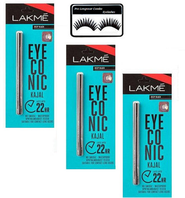 

Pro Longwear Combo Eyelashes With Eyeconic Kajal Pack Of 3(Set of 4)