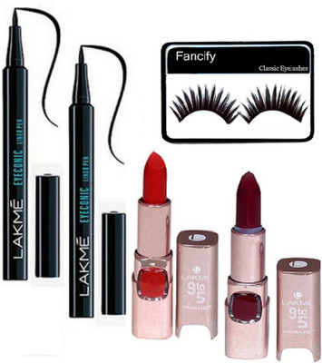 

Fancify Eyelashes& 9 To 5 Lip Color Lipstick Pack Of 2 with Eye conic Liquid Pen Eyeliner Deep Black(Set of 5)