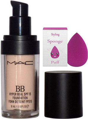

Styling Of Sponge Puff with BB Hyper Real Mac Liquid Foundation 30 ml(Set of 2)
