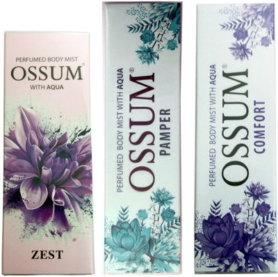 

OSSUM COMFORT PERFUMED BODY MIST 115 ML+ZEST PERFUMED BODY MIST 115 ML+PAMPER PERFUMED BODY MIST 115 ML Deodorant Spray - For Men & Women(115 ml, Pack of 3)
