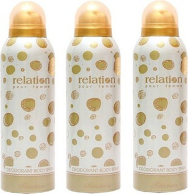 

Rasasi Relation Deodorant (Pack of 3) Body Spray - For Men & Women(600 ml, Pack of 3)