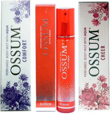 

OSSUM COMFORT PERFUMED BODY MIST+CHEER PERFUMED BODY MIST +BLOSSOM PERFUMED BODY MIST Deodorant Spray - For Men & Women(120 ml, Pack of 3)