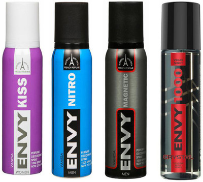 

ENVY MAGNETIC DEODORANT 120 ML+1000 CRYSTAL DEODORANT 120 ML+NITRO DEODORANT 120 ML+KISS DEODORANT 120 ML Deodorant Spray - For Men & Women(480 ml, Pack of 4)