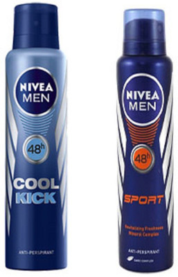 

Nivea MEN COOL KICK DEODORANT 150ML + MEN SPORT 150ML Deodorant Spray - For Men(150 ml, Pack of 2)