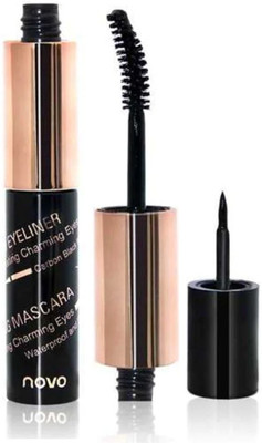 

Novo Long Lasting Quick Dry 2 in 1 Liquid Eye Liner + Dense Mascara Imported Curly Mascara brush .Dual purpose, one against two, simple and quick 12 ml(Black)