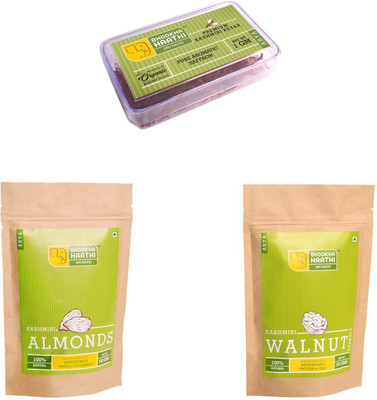 

Bhookha Haathi Premium Gold Kashmiri Dry Fruit Mix Combo 2 (1gms Saffron, 200gms Snow White Walnuts, 200gms Almonds) - 100% Natural/Organic - 401gms ARYA Grade Combo
