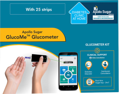 

APOLLO SUGAR Apollo Glucome Glucometer with 25 test strips & Diabetes Support Services Glucometer(Black)