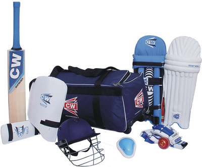

CW Lefty Academy Junior Players 9 Item Complete Cricket Gears Kit Size 6 With Wheel Sports Luggage Bag Including All Batting Match Tools Designed For Left Handed Players Age Group 11-12 Yr In Blue Color Cricket Kit
