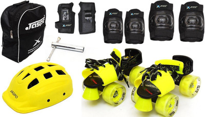 

Jaspo Road Razor Pro Adjustable Senior Roller Skates Combo Suitable for Age Group 6 to 14 Years Skating Kit