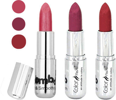 

Color Fever creamy matte non transfar lipstick for ladies(pink-plum-dark red, 12 g)