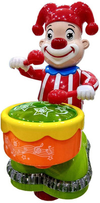 

J K INTERNATIONAL Happy Clown Toy for Kids, Funny Drum Beats with Beautiful LED Lights, Music, Direction Changing Movements, Bump and Go Toys for Kids(Multicolor)