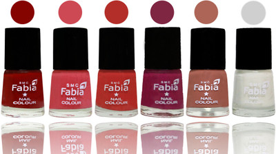 

Fabia Nail Polish Matte Look Attractive Your Nails Bold Red-Strawberry-Candy Orange-Dark Magenta-Coral-White(Pack of 6)