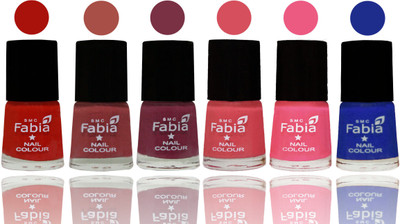 

Fabia Nail Polish Matte Look Attractive Your Nails Reddish Red-Dark Peach-Plum-Punch Pink-Shock Pink Light-Shock Blue Dark(Pack of 6)