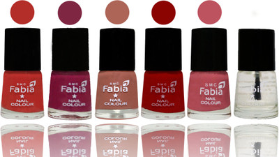 

Fabia Nail Polish Matte Look Attractive Your Nails Candy Orange-Dark Magenta-Coral-Red-Coral Pink -Top Coat(Pack of 6)