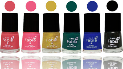 

Fabia Nail Polish Matte Look Attractive Your Nails Punch Pink-Shock Pink Light-Mattis gold-Pine Green-Shock Blue Dark-Black(Pack of 6)