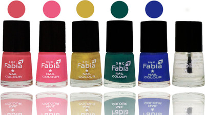 

Fabia Nail Polish Matte Look Attractive Your Nails Punch Pink-Shock Pink Light-Mattis gold-Pine Green-Shock Blue Dark-Top Coat(Pack of 6)