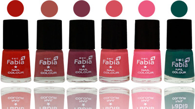 

Fabia Nail Polish Matte Look Attractive Your Nails Reddish Red-Dark Peach-Plum-Punch Pink-Shock Pink Light-Pine Green(Pack of 6)