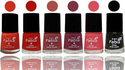 

Fabia Nail Polish Matte Look Attractive Your Nails Orange-Reddish Red-Dark Peach-Plum-Punch Pink-Black(Pack of 6)