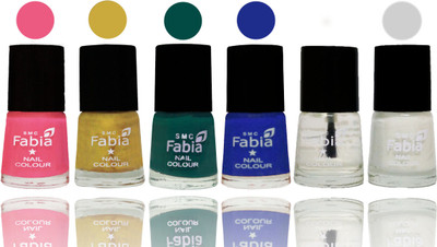 

Fabia Nail Polish Matte Look Attractive Your Nails Shock Pink Light-Mattis gold-Pine Green-Shock Blue Dark-Black-White(Pack of 6)