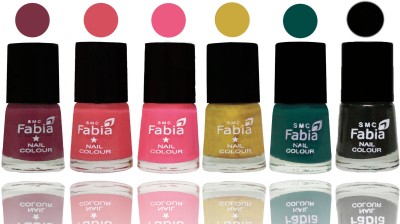 

Fabia Nail Polish Matte Look Attractive Your Nails Plum-Punch Pink-Shock Pink Light-Mattis gold-Pine Green-Black(Pack of 6)