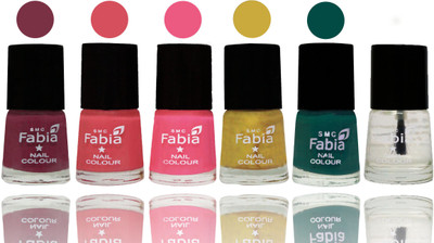 

Fabia Nail Polish Matte Look Attractive Your Nails Plum-Punch Pink-Shock Pink Light-Mattis gold-Pine Green-Top Coat(Pack of 6)