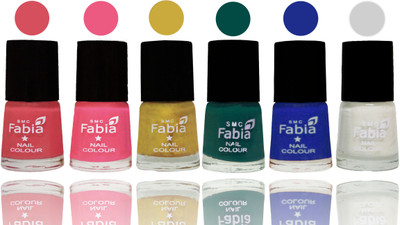 

Fabia Nail Polish Matte Look Attractive Your Nails Punch Pink-Shock Pink Light-Mattis gold-Pine Green-Shock Blue Dark-White(Pack of 6)