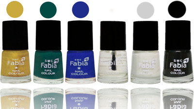 

Fabia Nail Polish Matte Look Attractive Your Nails Mattis gold-Pine Green-Shock Blue Dark-Black-Top Coat-White(Pack of 6)