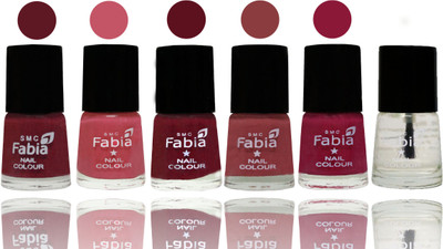 

Fabia Nail Polish Matte Look Attractive Your Nails Jam-Light Pink-Maroon-Dark Nude-Pure Wine-Top Coat(Pack of 6)