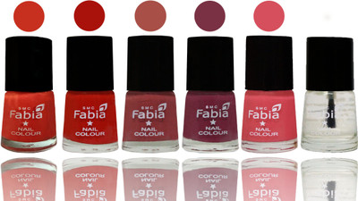 

Fabia Nail Polish Matte Look Attractive Your Nails Orange-Reddish Red-Dark Peach-Plum-Punch Pink-Top Coat(Pack of 6)