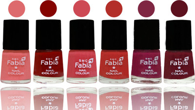 Fabia Nail Polish Matte Look Attractive Your Nails Baby Pink-Bold Red-Strawberry-Candy Orange-Dark Magenta-Maroon(Pack of 6)