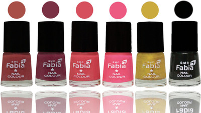 

Fabia Nail Polish Matte Look Attractive Your Nails Dark Peach-Plum-Punch Pink-Shock Pink Light-Mattis gold-Black(Pack of 6)