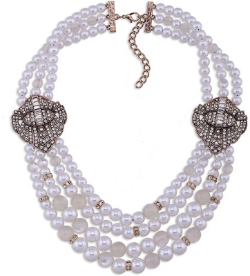Young & Forever Bella Collection Princess Treasure All The World's A Stage Pearls Statement Necklace Pearl, Cubic Zirconia, Crystal Gold-plated Plated Alloy Necklace