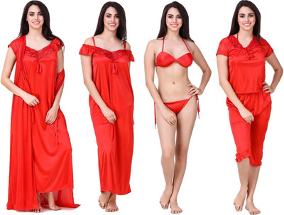 KEOTI Women Nighty with Robe(Red)