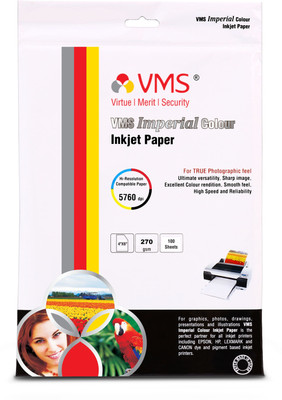 

VMS Imperial Colour Matte Inkjet Photo Paper 4R (4x6 inch) 270 GSM (100 Sheets) Unruled 4R Inkjet Paper(Set of 1, White)