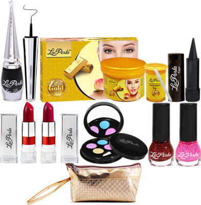 

La Perla Nail to Face and Eye Makeup Combo With Makeup Pouch(Set of 9)