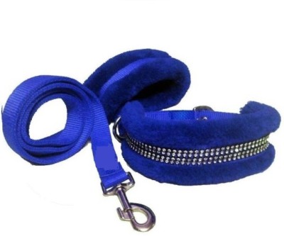 PET HUB Dog Collar & Leash(Small, BLUE 0.75 INCH NYLON WITH SOFT MINK FUR PADDING FOR SMALL PET)