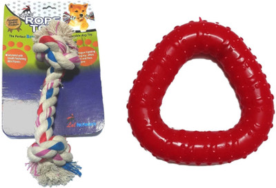 

Goofy Tails Dog Chew Toy Combo (Cotton Bone + Trio Ring) Rubber Rubber Toy For Dog