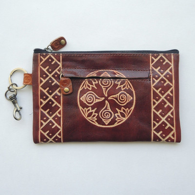 

allmyCraft LEATHER WALLET CUM MOBILE POUCH WITH KEY RING (ETHNIC HERITAGE SYMBOL HANDCRAFTED) Pouch(Brown)