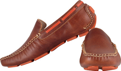 

tZaro Genuine Leather Dark Tan Driving Shoes - Ronaldo Loafers For Men(Tan