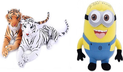 

Marchie's Soft Wild Animal Tiger Brown and white Medium toy 40cm Size Set of 2 and Cute Minions Cute Cartoon Soft Toy Birthday Gift For Kids (33Cm) - 2 cm(Multicolor)