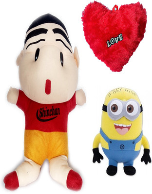 

Marchie's Shinchan Stuffed Soft Plush Toy Kids Birthday Gift ( 38 CM) Microfiber Heart Shape Pillow Single (35x28 CM) and Cute Minions Cute Cartoon Soft Toy Birthday Gift For Kids (33Cm) - 5 cm(Multicolor)