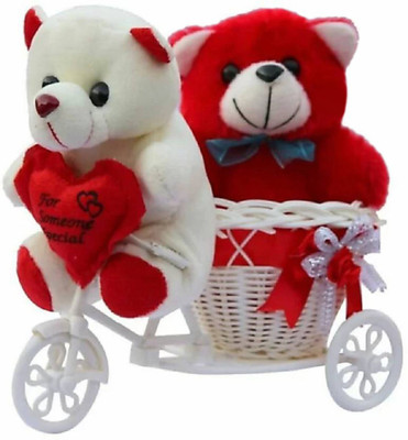 

Fun & Joy Favorable & Beautiful Couple of Teddy on Cycle - 12 cm(Red, White)