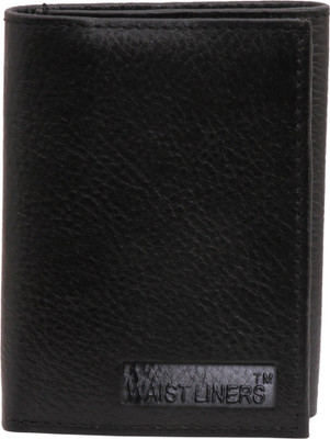 

WAIST LINERS Men Brown Genuine Leather Wallet(3 Card Slots), Black