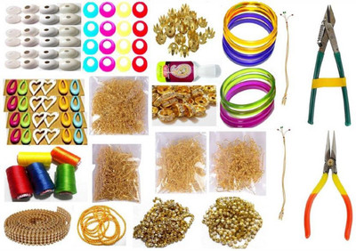 

puffy Silk Thread Jewellery Making Kit, 50 Pair Jhumka Earring Base,Jewellery Making Materials,Full Of Jewellery Making Items, All Items Set With Silk Thread & Tools (19 Items)
