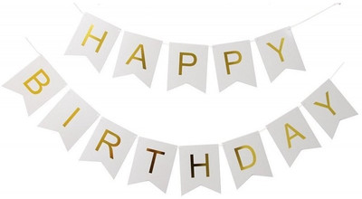 

Theme My Party Pastel Perfection White and Gold Foiled Banner(10 ft, Pack of 1)