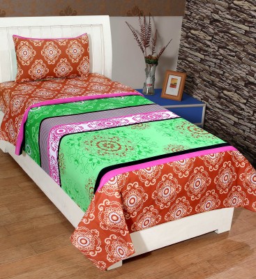Bene Cotone 104 TC Cotton Single Floral Flat Bedsheet(Pack of 1, Green)