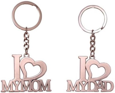 Universal pack of 2 pcs I Love My Dad & I Love My Mom Metal Keychain Key Chain